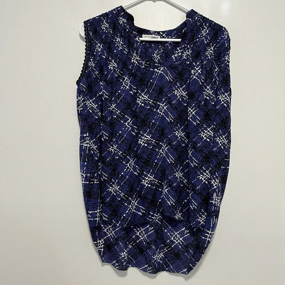 Ulla Johnson Silk Flowy V Neck Smocked Blue Patterned Tank Blouse Size 6